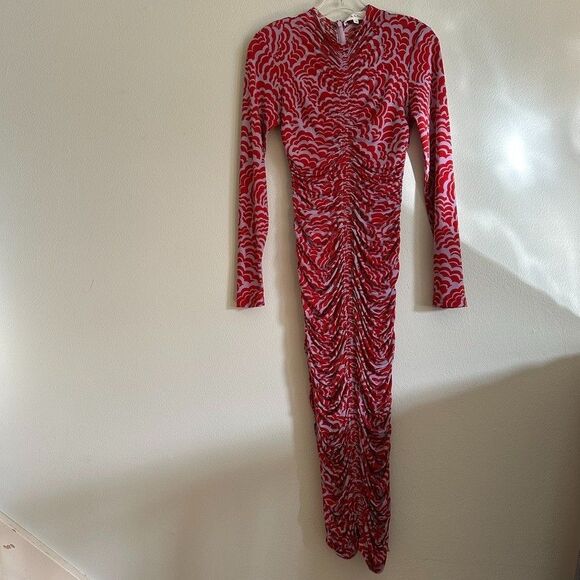 A.L.C. Red Lilac Ansel Long Sleeve Funnel Rushed Midi Bodycon Dress Sz M $551 - Picture 4 of 16